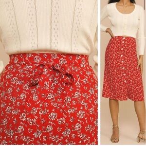 Rouje Eliot Midi Skirt Rosita Rouge Red Floral New with Tags!